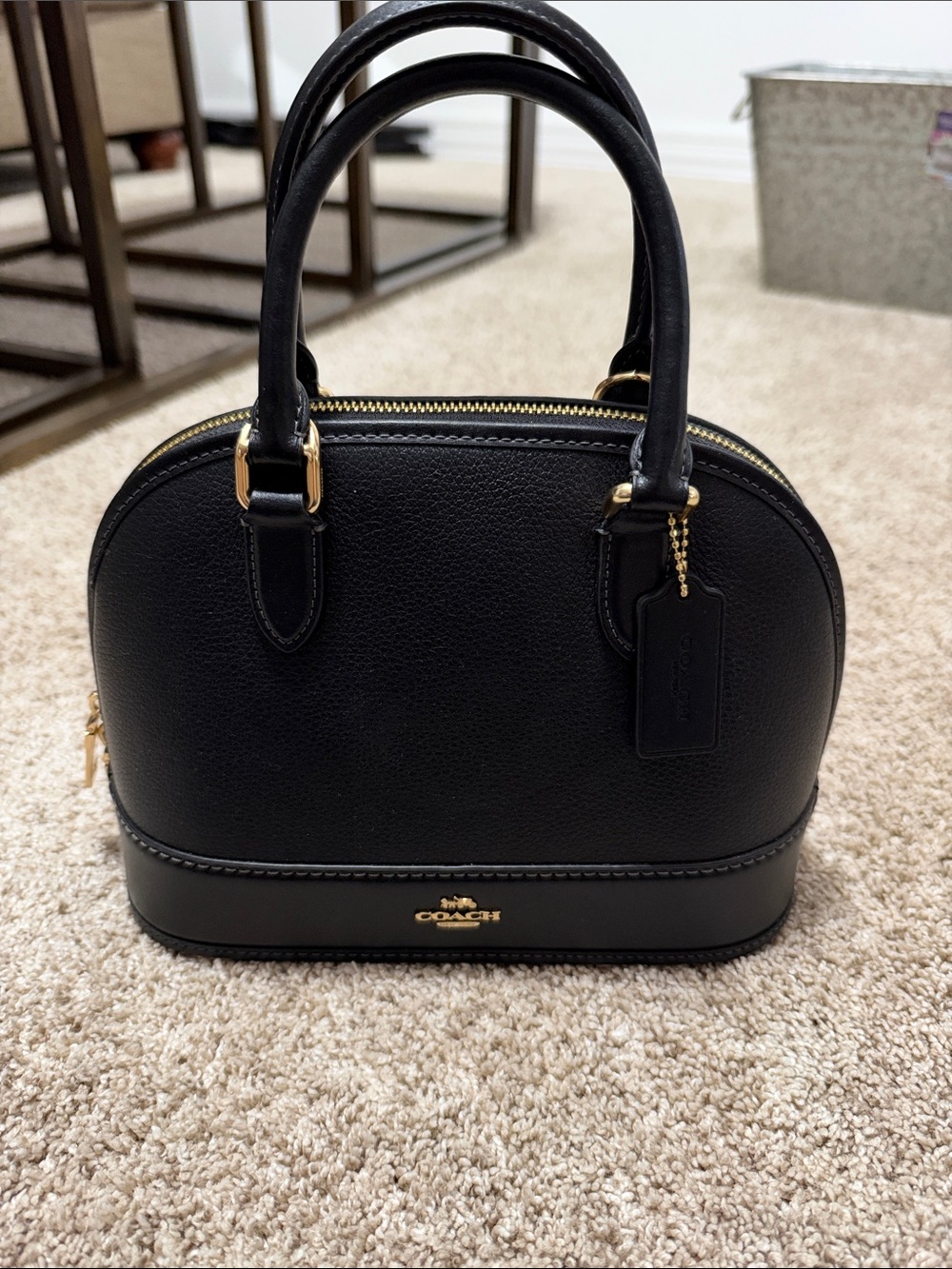 Coach Black Dome Satchel with Gold Hardware